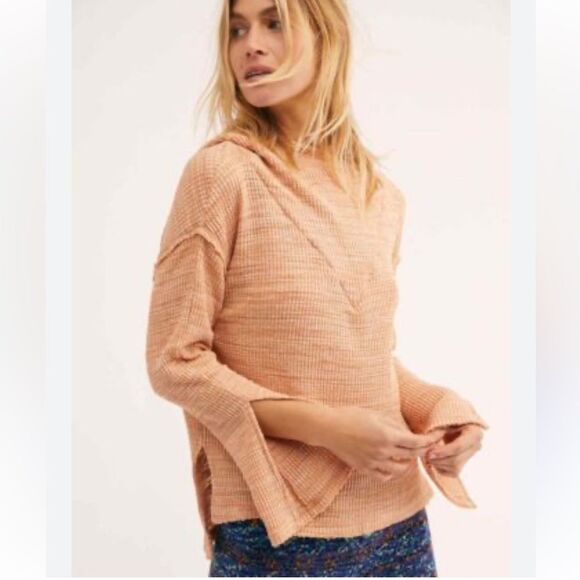 Free People , Erica hoodie waffle top orange size small - Picture 1 of 11